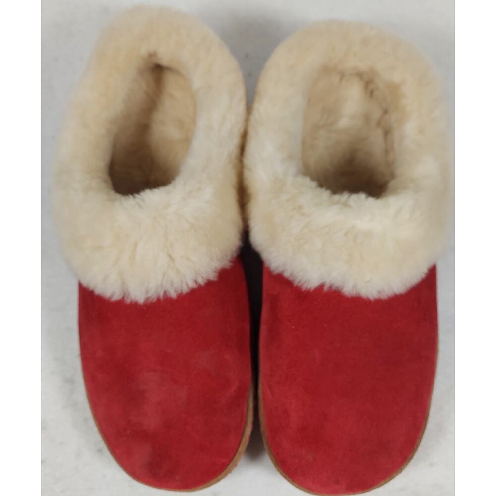 L.L.Bean Wicked Good Slippers Squam Lake Red Suede Faux Lamb Wool Women's US 8M